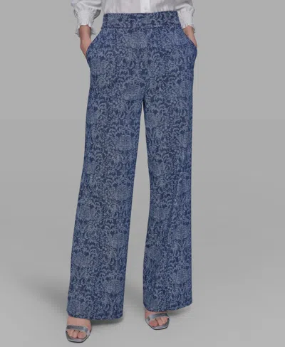 Karl Lagerfeld Jacquard Motif High Rise Jeans In Medium Blue In Blue