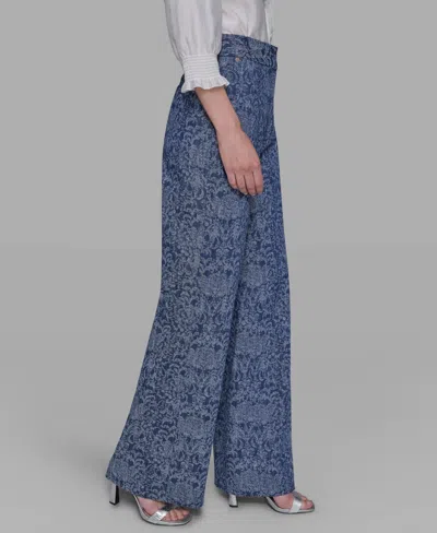 Karl Lagerfeld Jacquard Motif High Rise Jeans In Medium Blue In Blue