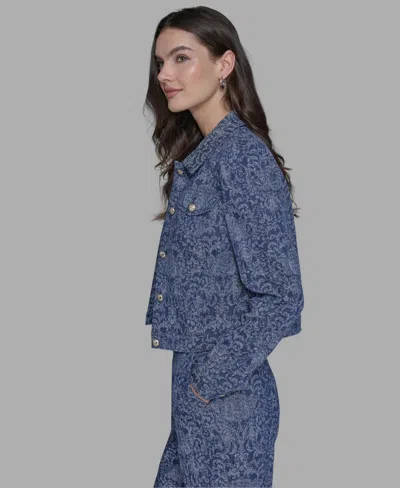 Karl Lagerfeld Womens Printed Denim Button Front Jacket P Xs Xl In Blue