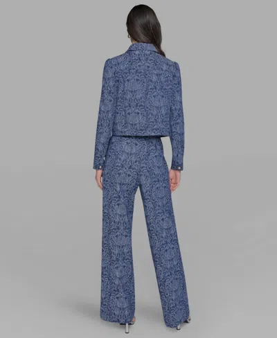 Karl Lagerfeld Womens Printed Denim Button Front Jacket P Xs Xl In Blue