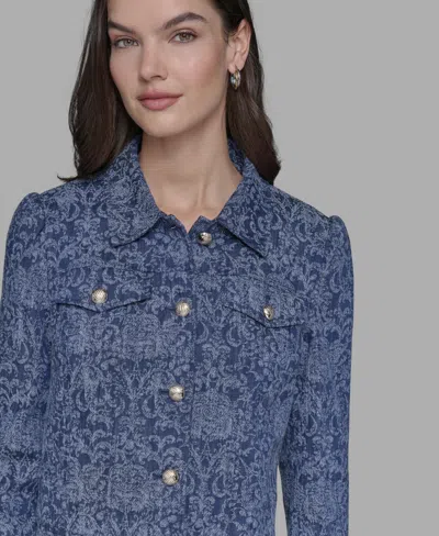 Karl Lagerfeld Womens Printed Denim Button Front Jacket P Xs Xl In Blue