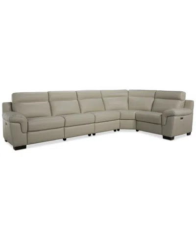 Macy's Julius Ii 5-pc. Leather L Sectional With 2 Power Recliners,  Exclusive In Brown