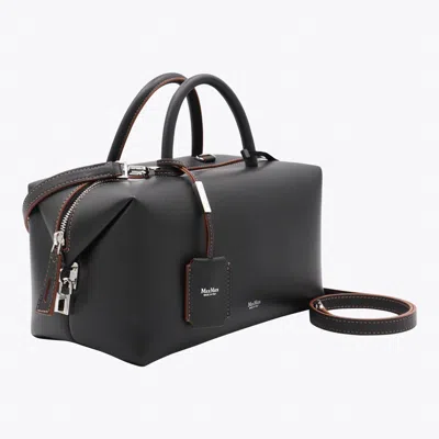 Max Mara Medium Natural Leather Bowler Bag In Black