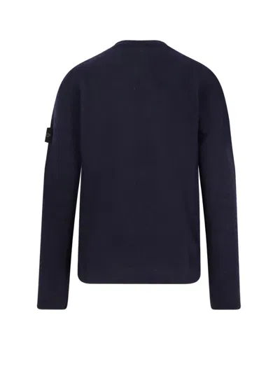 Stone Island Crew-neck Wool Blend Sweater With Logo Patch In Blue