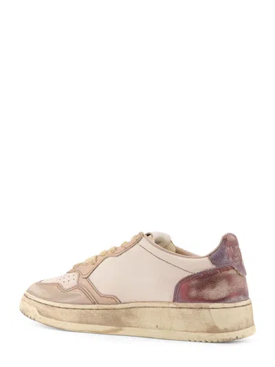Autry Super Vintage Distressed Paneled Metallic Leather Sneakers In Neutral