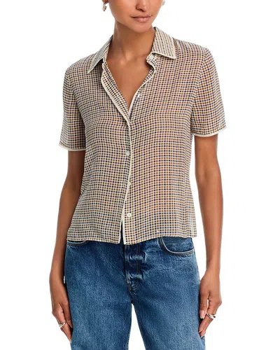Frame The Houndstooth Silk Blouse In Brown