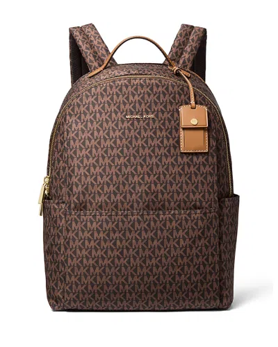 Michael Kors Sable Large Printed Signature Logo Backpack In Brown