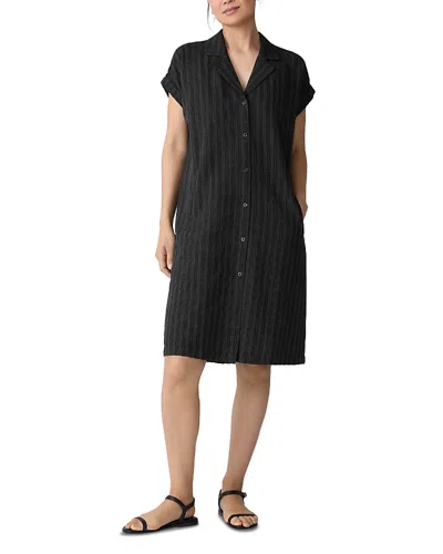 Eileen Fisher Notch Collar Organic Cotton Blend Shirtdress In Multi