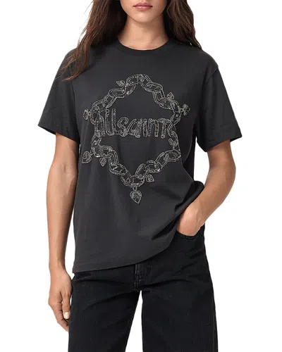 Allsaints Drip Embellished Boyfriend T-shirt In Black