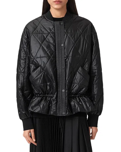Allsaints Womens Black Alii Quilted Shell Bomber Jacket
