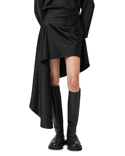 Allsaints Sami Pleated Draped Asymmetric Skirt In Black