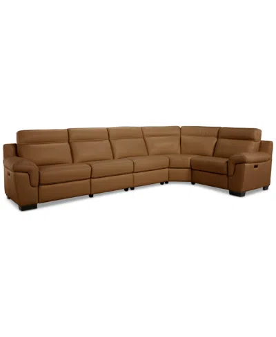 Macy's Julius Ii 5-pc. Leather L Sectional With 2 Power Recliners,  Exclusive In Brown