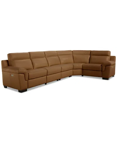 Macy's Julius Ii 5-pc. Leather L Sectional With 2 Power Recliners,  Exclusive In Brown