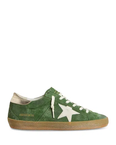 Golden Goose Super-star Distressed Suede And Metallic Leather Trainers In Green