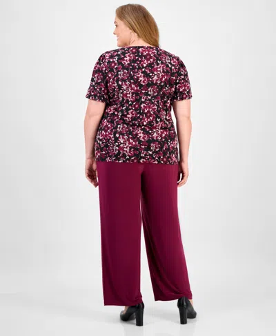 Ak Anne Klein Plus Size Floral-print V-neck Top In Multi