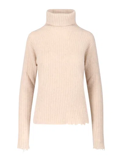 Uma Wang High Neck Turtleneck Knitwear With Distressed Ribbed Texture In Multi