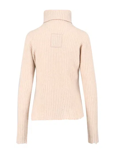 Uma Wang High Neck Turtleneck Knitwear With Distressed Ribbed Texture In Multi
