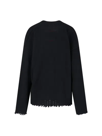 Uma Wang Frayed Hem V-neck Over Cardigan Knitwear In Black