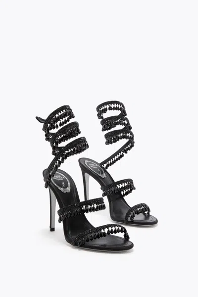 René Caovilla Chandelier Beaded Ankle-wrap Sandals In Black
