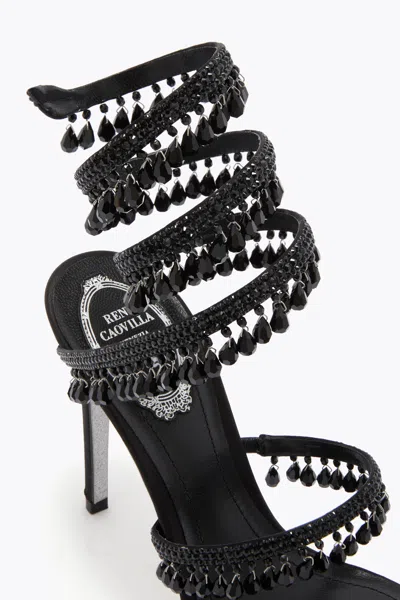 René Caovilla Chandelier Beaded Ankle-wrap Sandals In Black