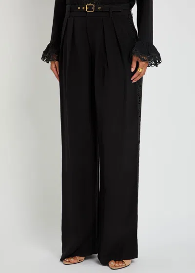 Zimmermann High Waist Silk Wide Leg Trousers In Black