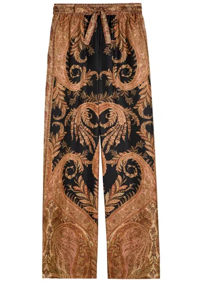Zimmermann Wide-leg Trousers With Intricate Baroque Print And Adjustable Waistband In Multi