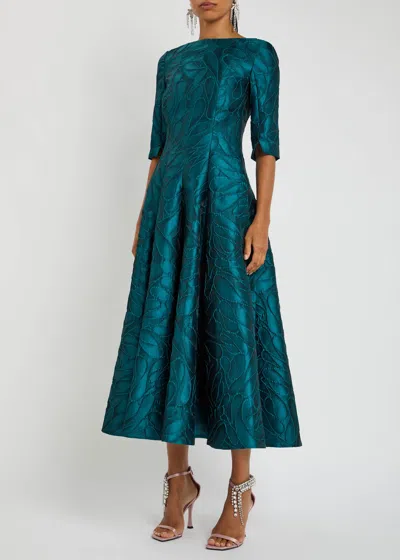 Talbot Runhof Honeydrop Jacquard Short-sleeved Midi Dress In Blue
