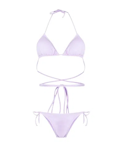 Reina Olga Guia Scrunch Detailed Triangle Bikini Set In Purple