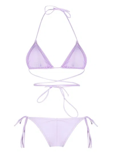 Reina Olga Guia Scrunch Detailed Triangle Bikini Set In Purple