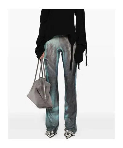 Jean Paul Gaultier Printed Flared-leg Mesh Trousers In Green