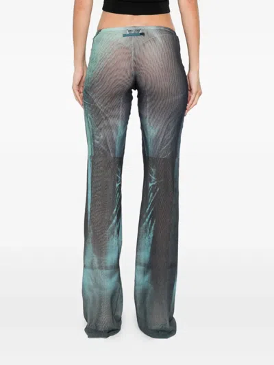 Jean Paul Gaultier Printed Flared-leg Mesh Trousers In Green