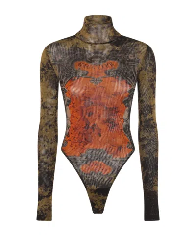 Jean Paul Gaultier Printed High Neck Long Sleeve Jumpsuit In Multi