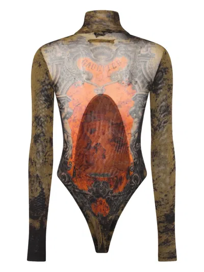 Jean Paul Gaultier Printed High Neck Long Sleeve Jumpsuit In Multi