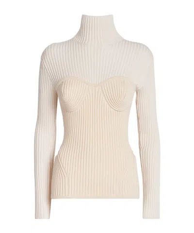 Jean Paul Gaultier Ribbed Corset Sweater In Neutral