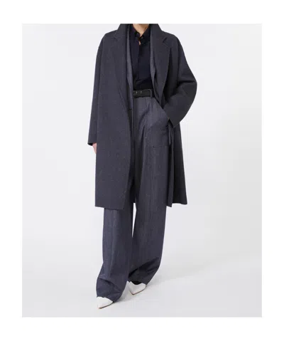 Max Mara Denim-effect Wool Coat In Blue