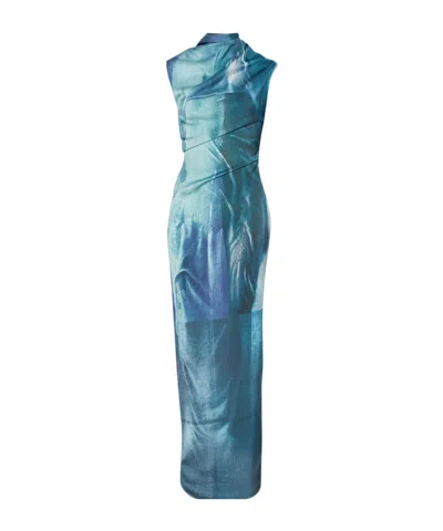 Jean Paul Gaultier Satin Dress Asymmetric Neckline In Blue