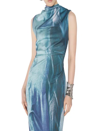 Jean Paul Gaultier Satin Dress Asymmetric Neckline In Blue