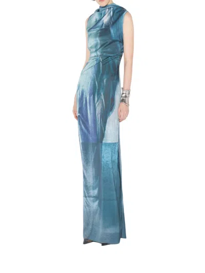 Jean Paul Gaultier Satin Dress Asymmetric Neckline In Blue
