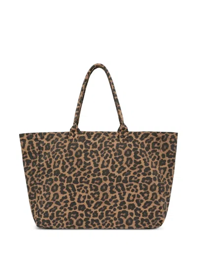 Anine Bing Leo Canvas Tote In Black And Brown Leopard In Brown