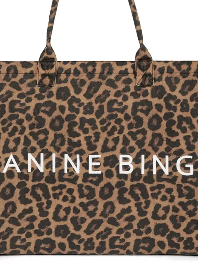 Anine Bing Leo Canvas Tote In Black And Brown Leopard In Brown