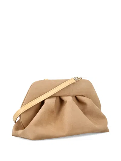 Themoirè Suede Eco Shoulder Bag With Detachable Strap And Pleated Design In Neutral