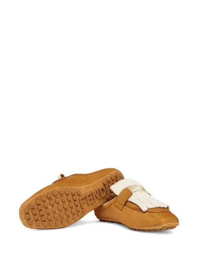 Fendi Mule Sabot Nabuk Camel Int Borreguillo In Brown