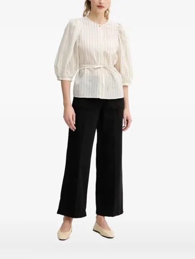 泡泡袖条纹罩衫