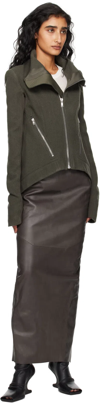 Rick Owens Khaki Concordians Zipped Naska Biker Jacket In Gray