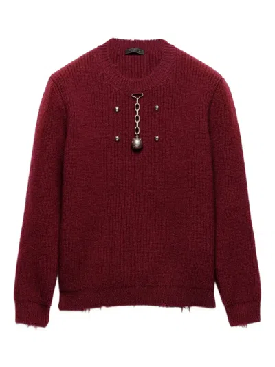 Prada Amaranth Wool Sweater With Pendant In Brown