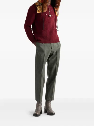 Prada Amaranth Wool Sweater With Pendant In Brown