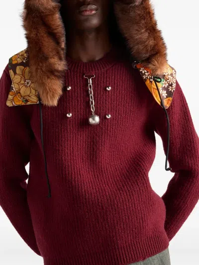 Prada Amaranth Wool Sweater With Pendant In Brown