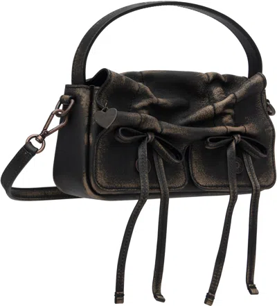 Acne Studios Aip Darl Brown Grained Leather Multipocket Micro Vintage Bag In Black