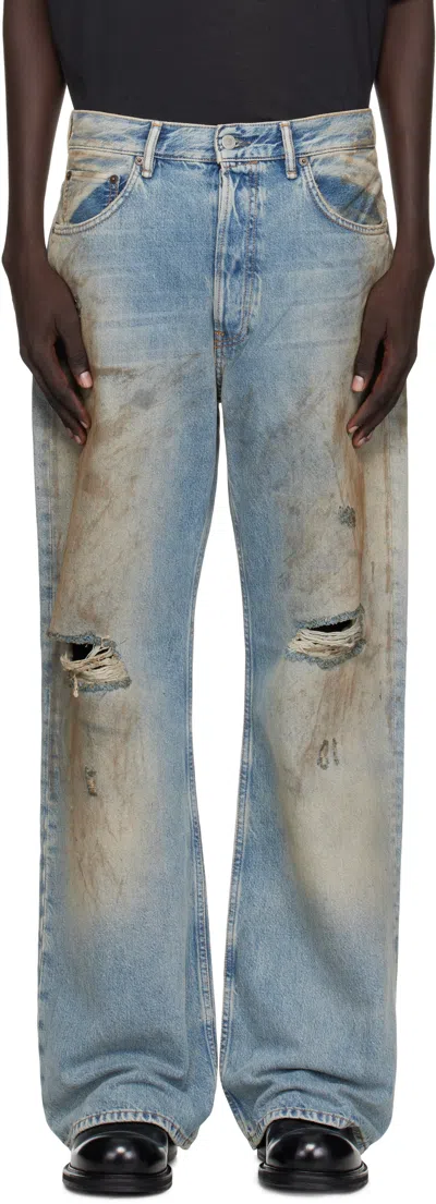 Acne Studios Denim Cotton Trousers Belt Loops Five Pockets In Blue