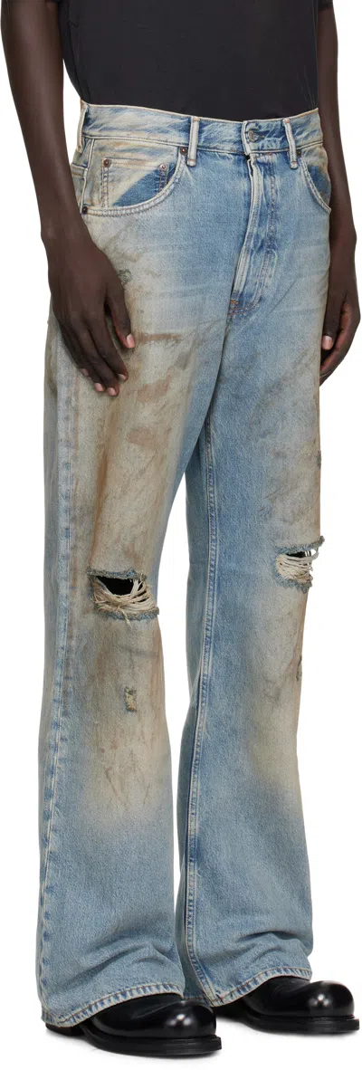Acne Studios Denim Cotton Trousers Belt Loops Five Pockets In Blue